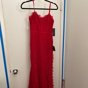 Red lace maxi dress w slit